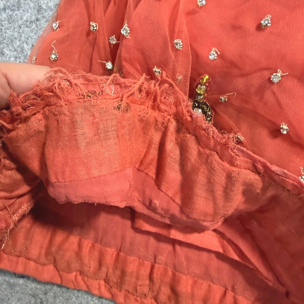 Vintage Indian Sharara Pants Coral Orange Beaded Embroidered Wide Leg Palazzo - Picture 6 of 9